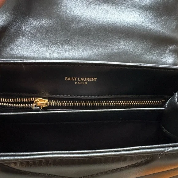 Saint Laurent YSL Black Chevron Quilted Leather Shoulder Bag with Gold Monogram - Picture 11 of 15